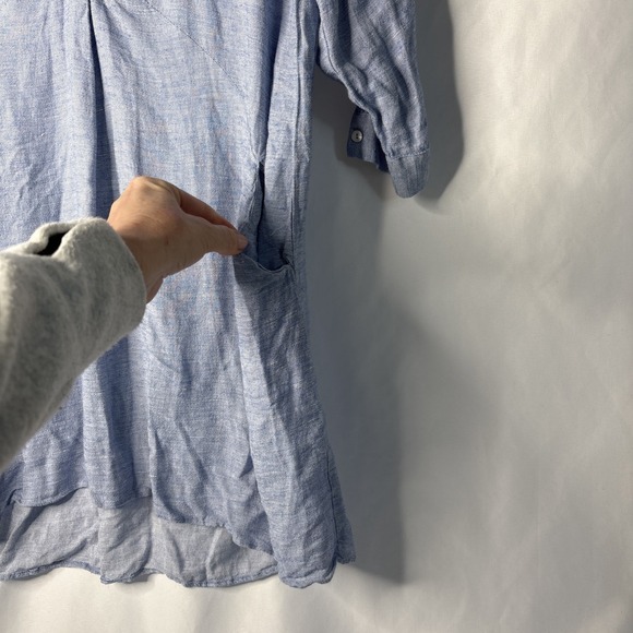 Zara Basics Women's L Chambray Roll up 3/4 Sleeves‎ Tunic Blue Shirt Dress - Picture 4 of 7